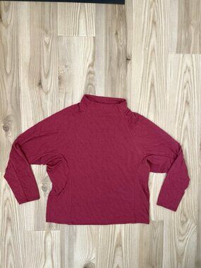 Lisa Bayne Textured Mock Neck Top Blouse Long Sleeve Red Pink size Medium